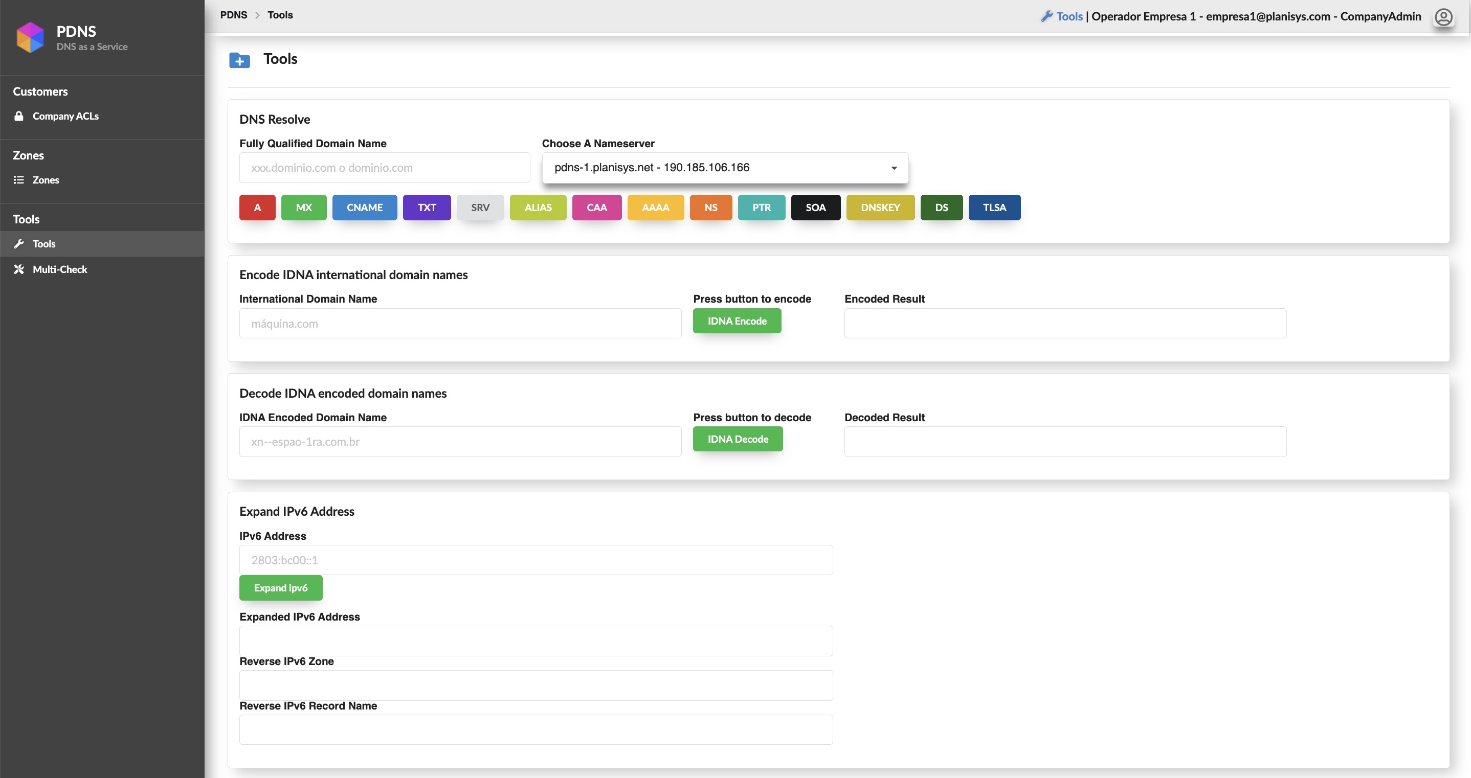 DNS Tool Lookup IDNA IPv6